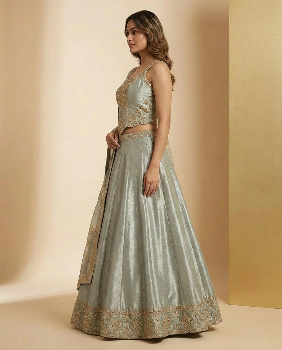Tissue Croptop Lehenga with Peplum Croptop view 3