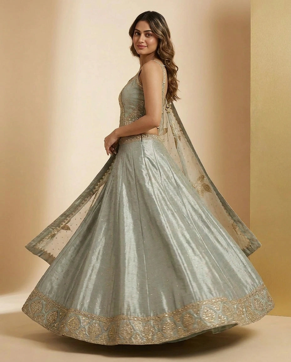 Tissue Croptop Lehenga with Peplum Croptop view 4