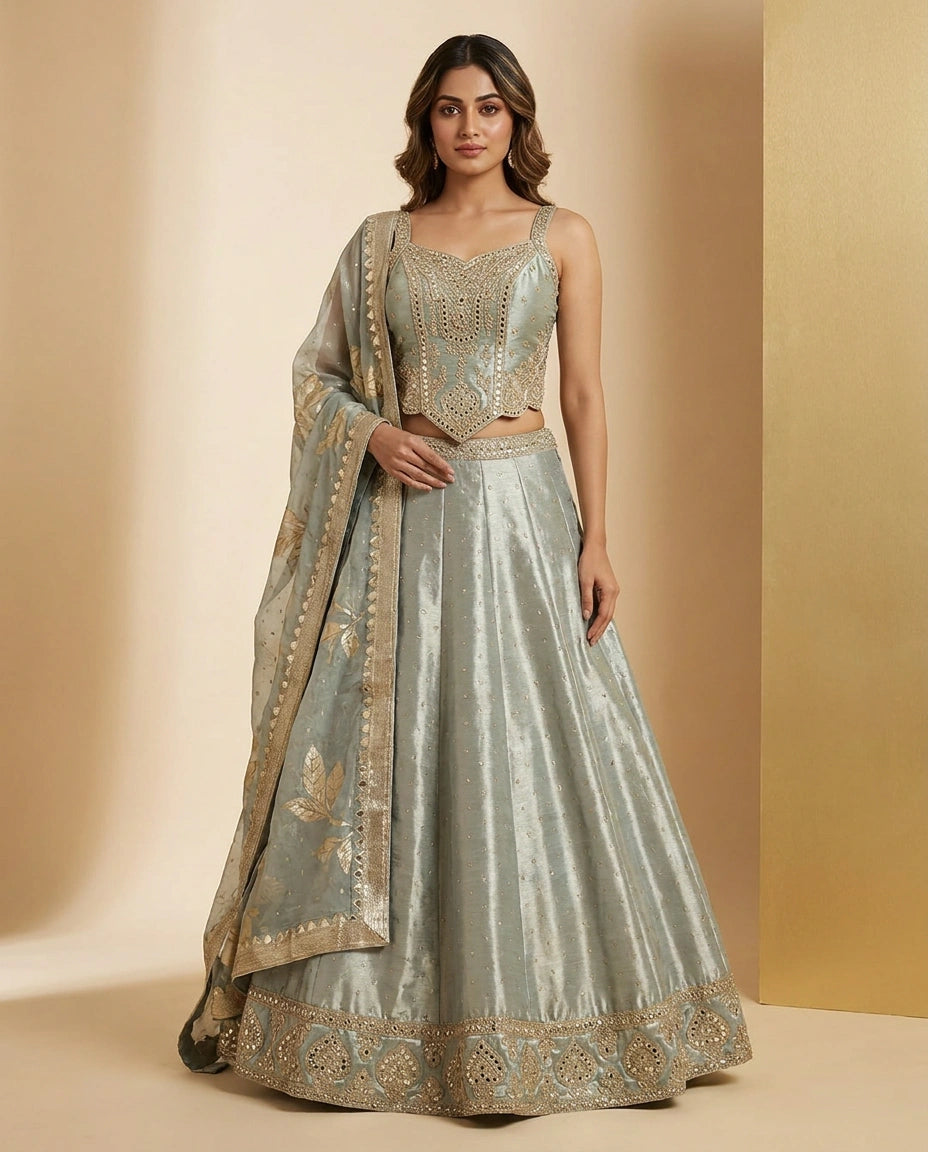 Tissue Croptop Lehenga with Peplum Croptop view 2