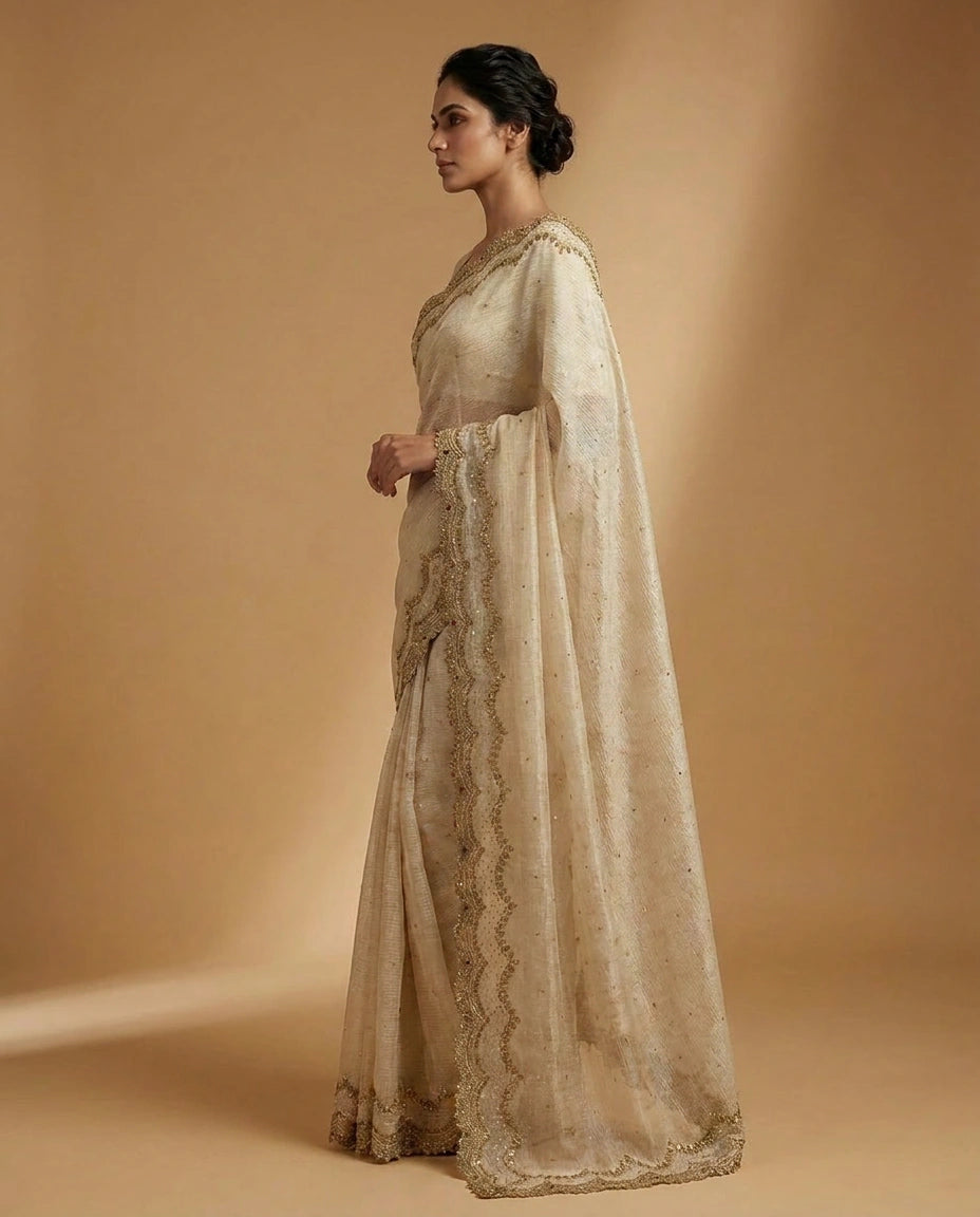 Tissue Saree with Mirror and Cutdana Detailing Online India - Rangoli India