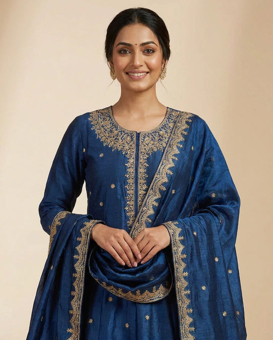 Blue Dola Silk Anarkali Suit - Rangoli India