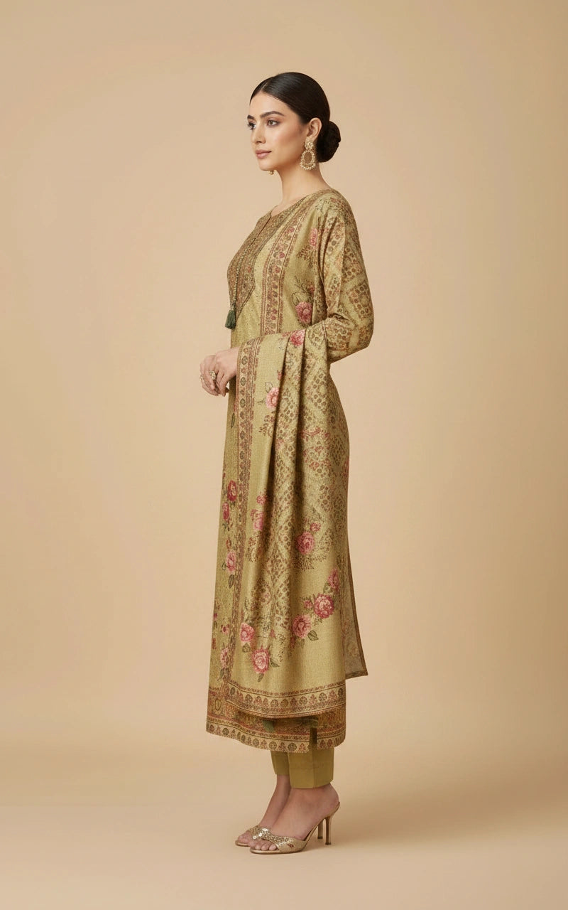 Straight Cut Cotton Salwar Suit Set with Woven Ethnic Work view 3