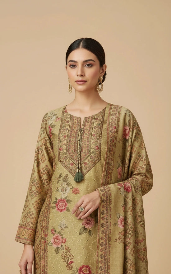 Straight Cut Cotton Salwar Suit Set with Woven Ethnic Work view 4