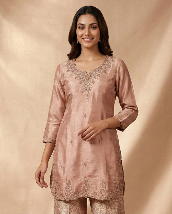 Peach Tissue Palazzo Suit - Rangoli India