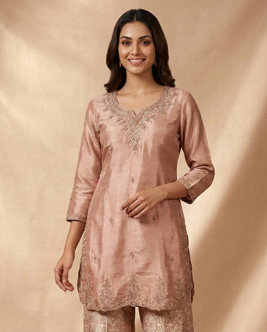 Peach Tissue Palazzo Suit - Rangoli India