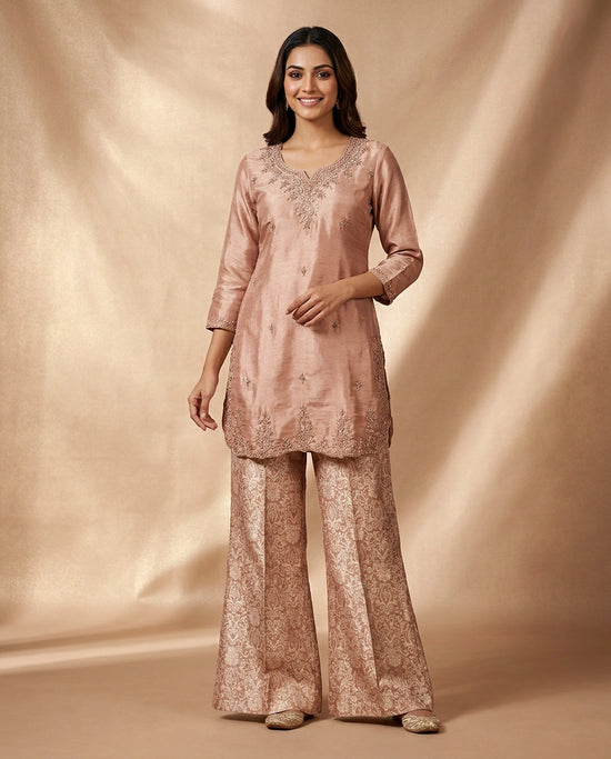 Peach Tissue Palazzo Suit - Rangoli India