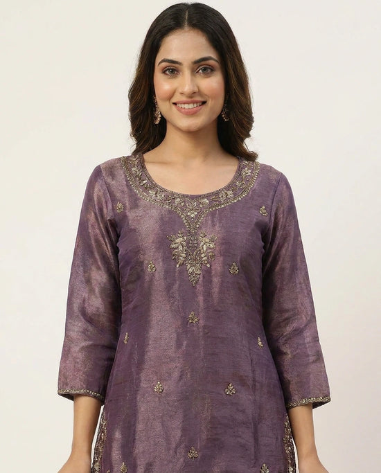 Mauve Tissue Palazzo Suit - Rangoli India