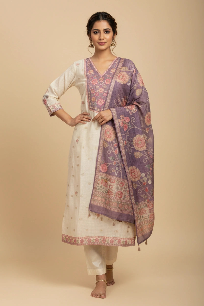 Refined Kota Doria Straight Suit - Rangoli Sarees