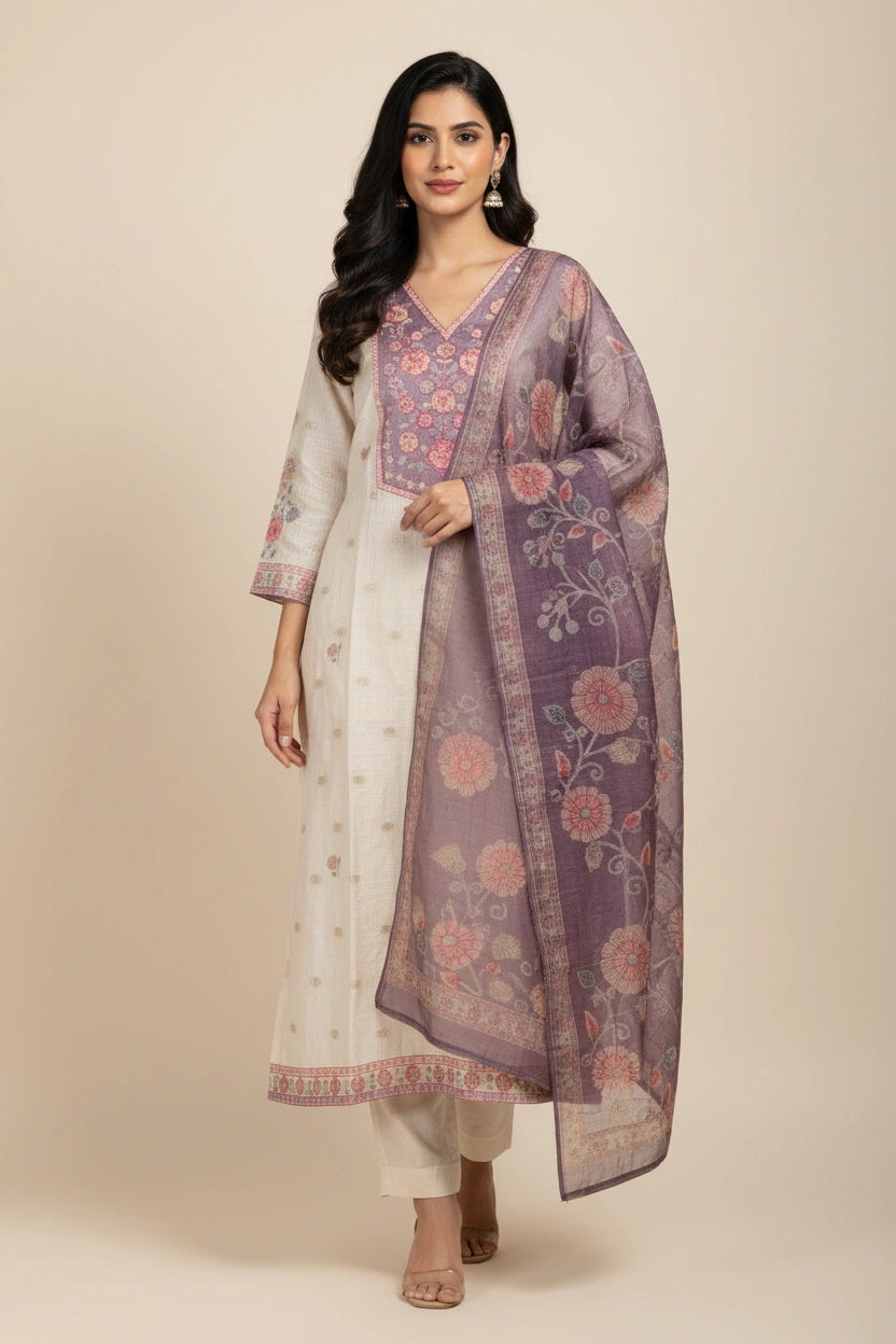 Refined Kota Doria Straight Suit - Rangoli Sarees
