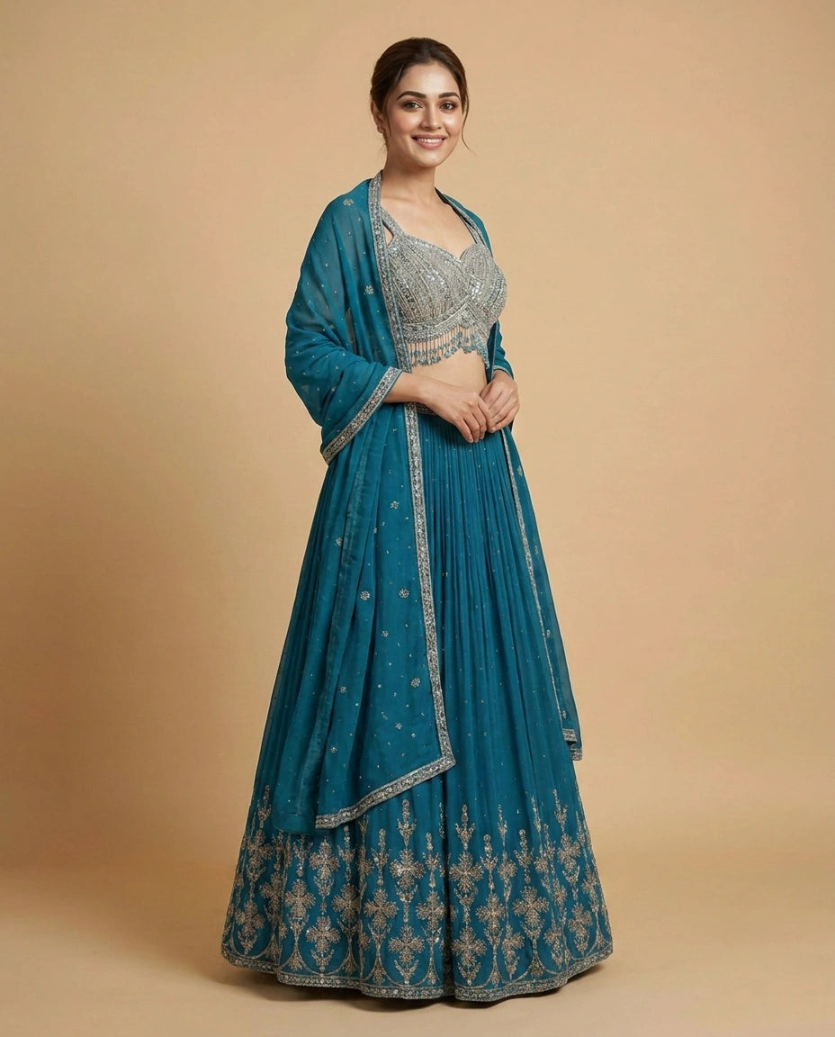 Croptop Lehenga in Georgette - Rangoli India