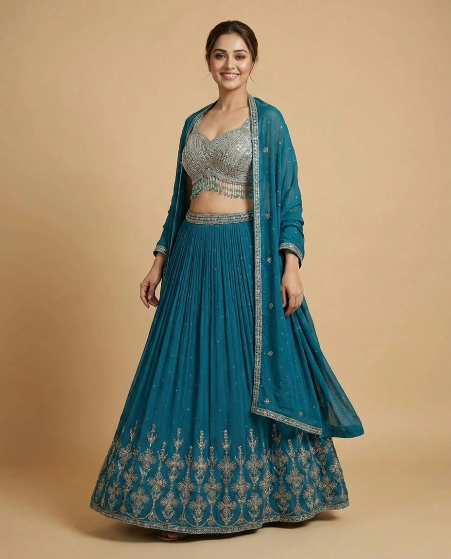 Croptop Lehenga in Georgette - Rangoli India