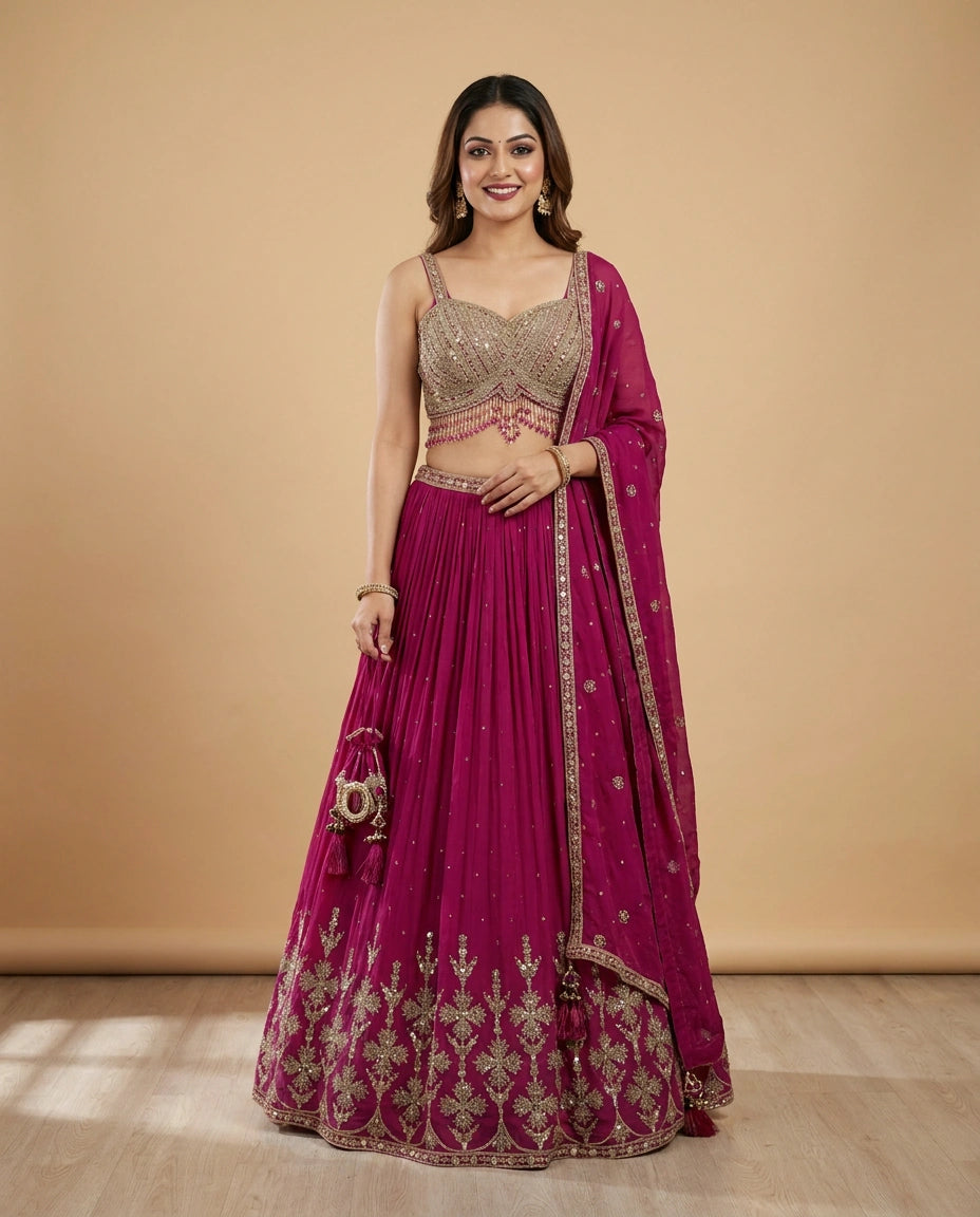 Croptop Lehenga in Georgette - Rangoli India
