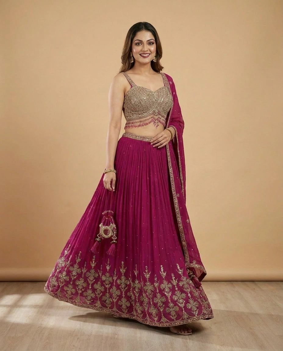 Croptop Lehenga in Georgette - Rangoli India