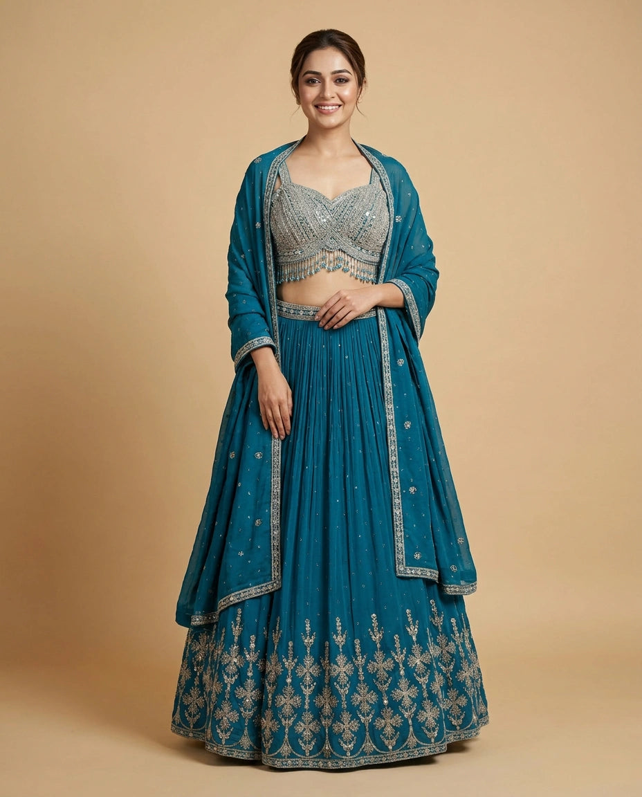 Croptop Lehenga in Georgette - Rangoli India
