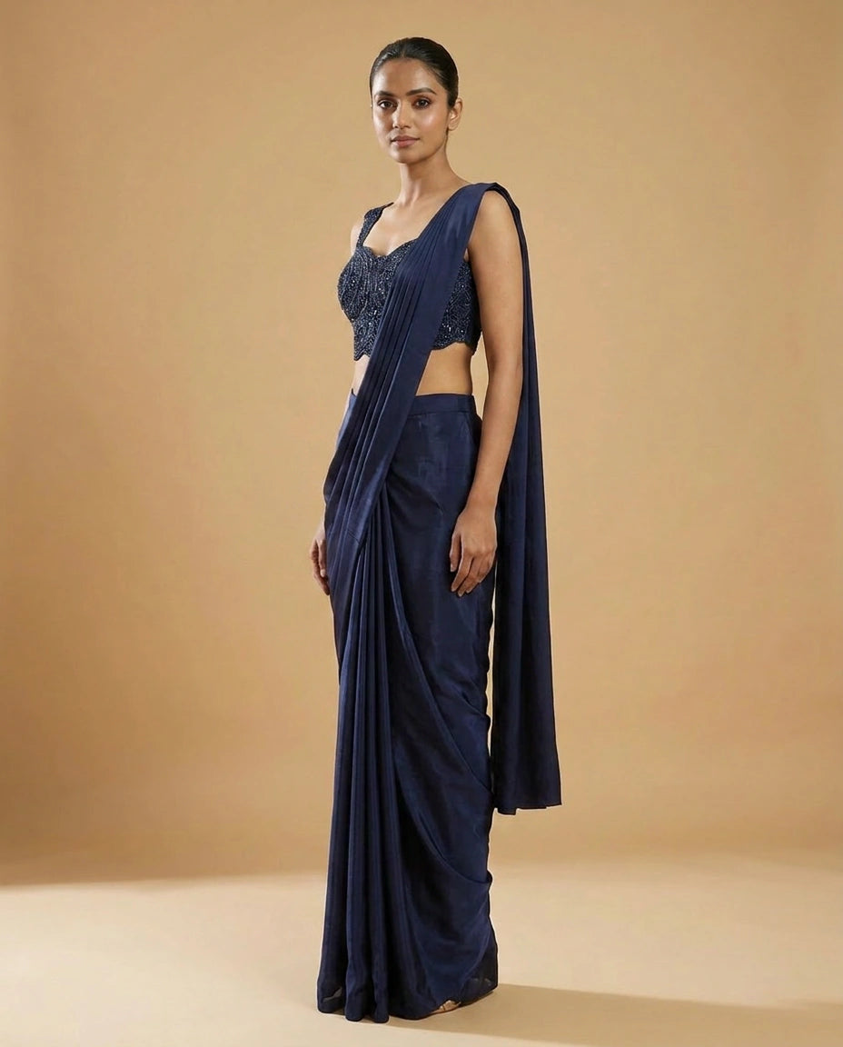Art Silk Designer Saree with Foil Print and Sequin Work - Rangoli India