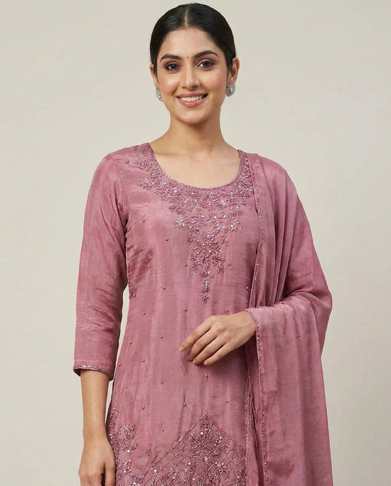 Chinon Palazzo Suit Hand Work Embroidery - Rangoli India