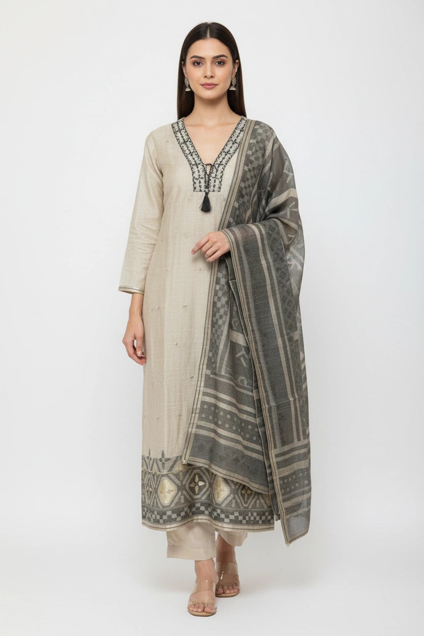 Refined Chanderi Straight Suit - Rangoli Sarees