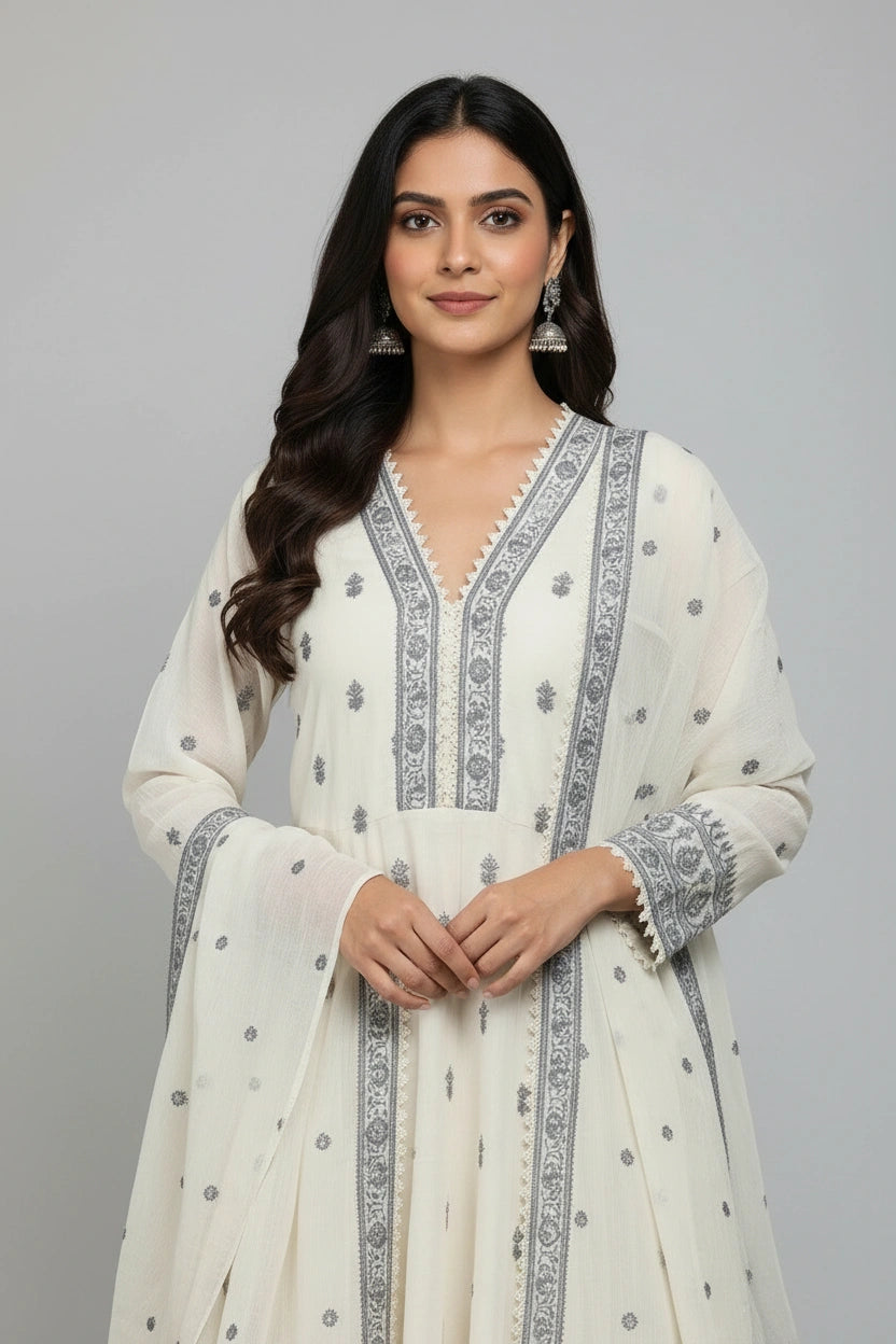 Flattering Cotton A-Line Suit - Rangoli Sarees