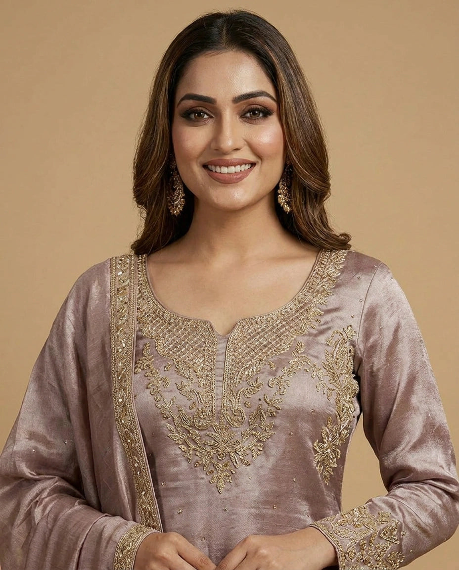 Tissue Sharara Suit with Resham Thread Embroidery Online India - Rangoli India