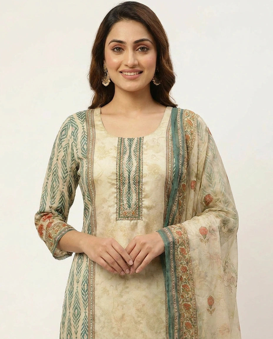 Straight-Cut Tissue Straight Suit for Women - Festive Wear