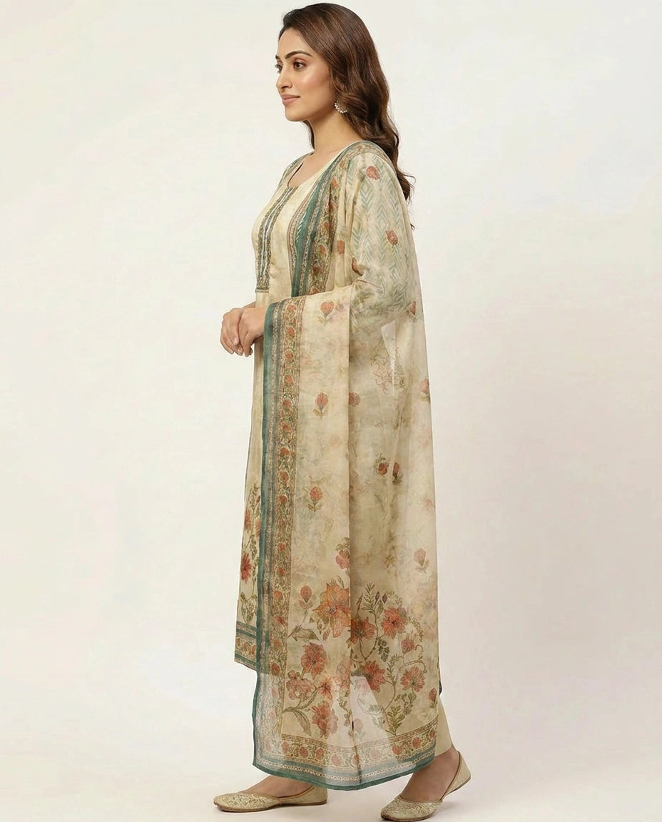 Straight-Cut Tissue Straight Suit for Women - Festive Wear