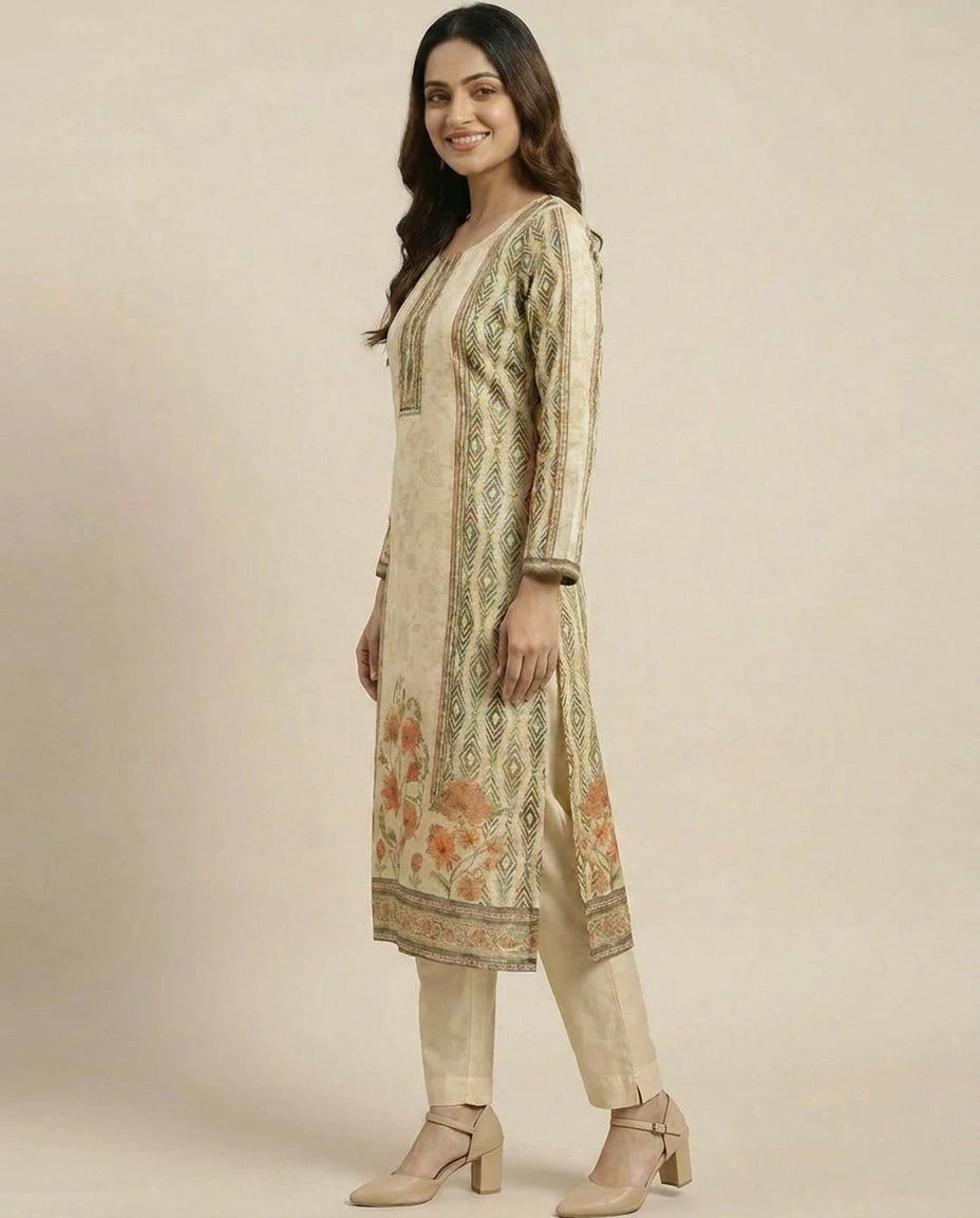Straight-Cut Tissue Straight Suit for Women - Festive Wear
