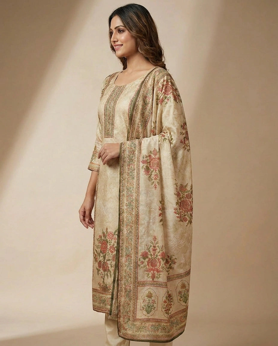 Straight Suit in Soft Tissue for Women - Festive Wear