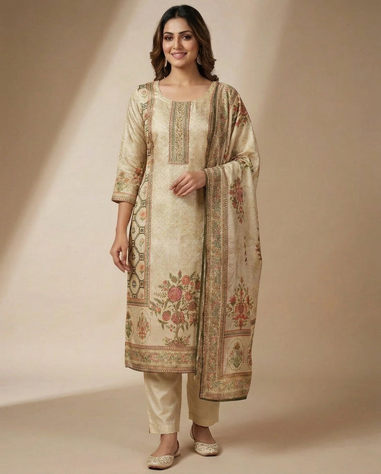 Straight Suit in Soft Tissue for Women - Festive Wear
