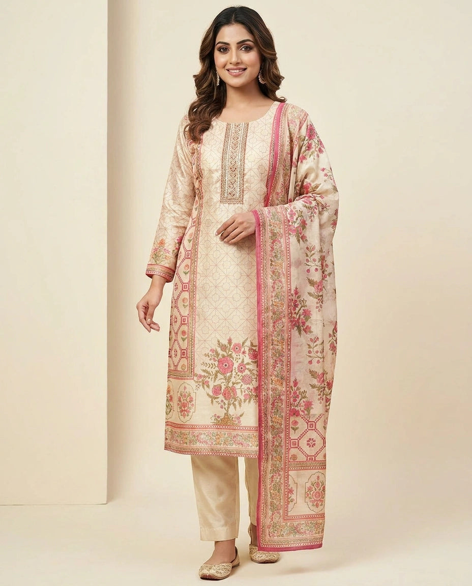 Straight Suit in Soft Tissue for Women - Festive Wear