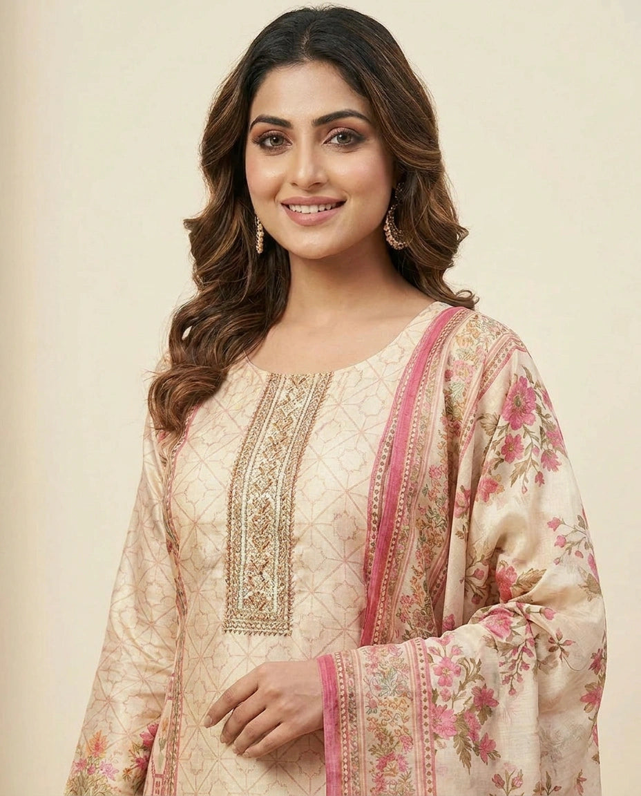 Straight Suit in Soft Tissue for Women - Festive Wear