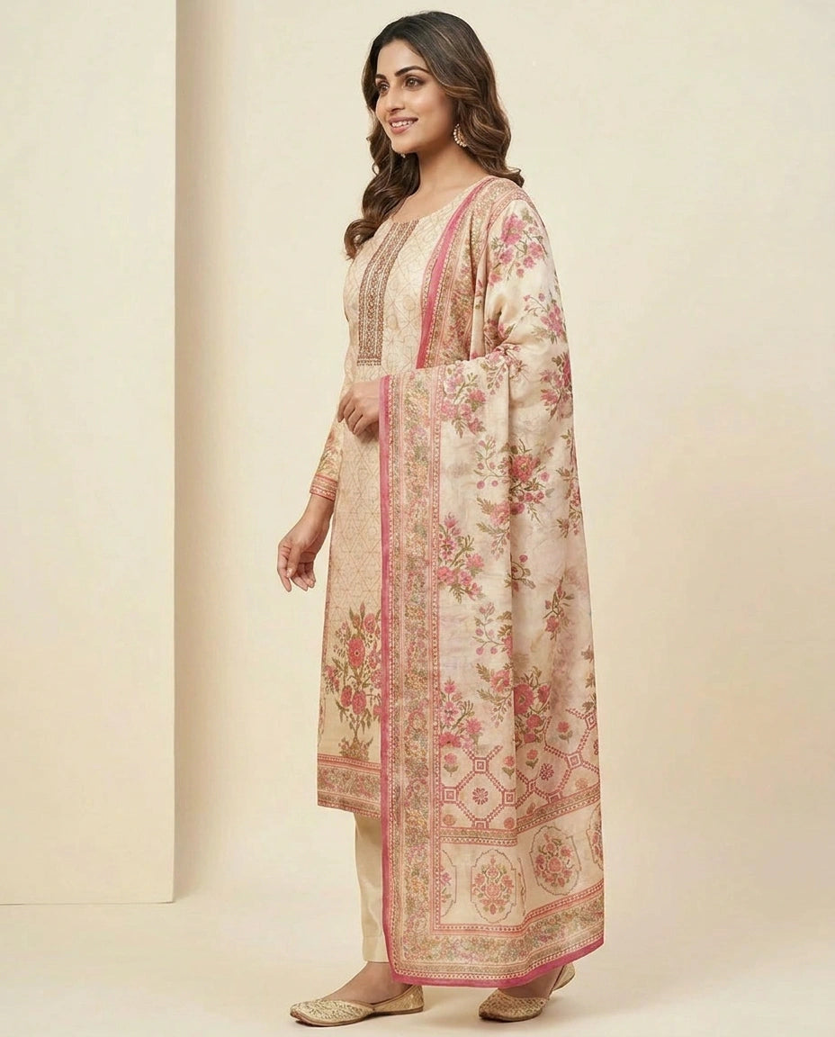 Straight Suit in Soft Tissue for Women - Festive Wear