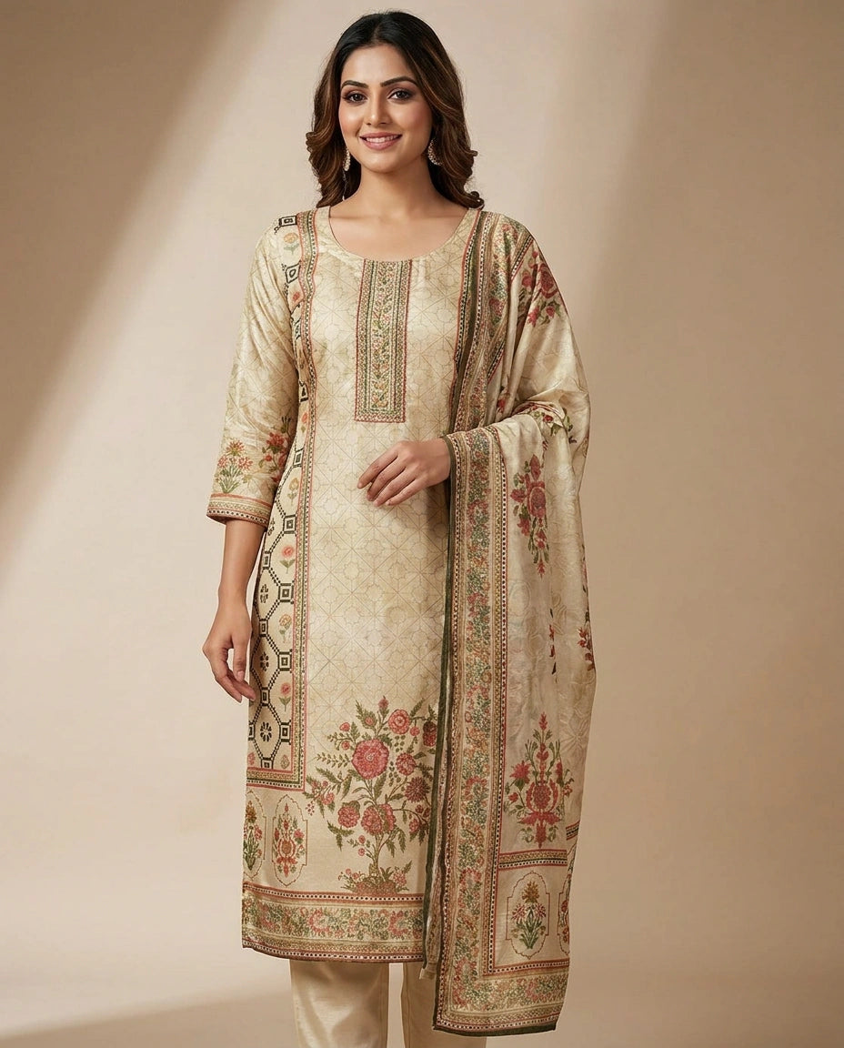 Straight Suit in Soft Tissue for Women - Festive Wear