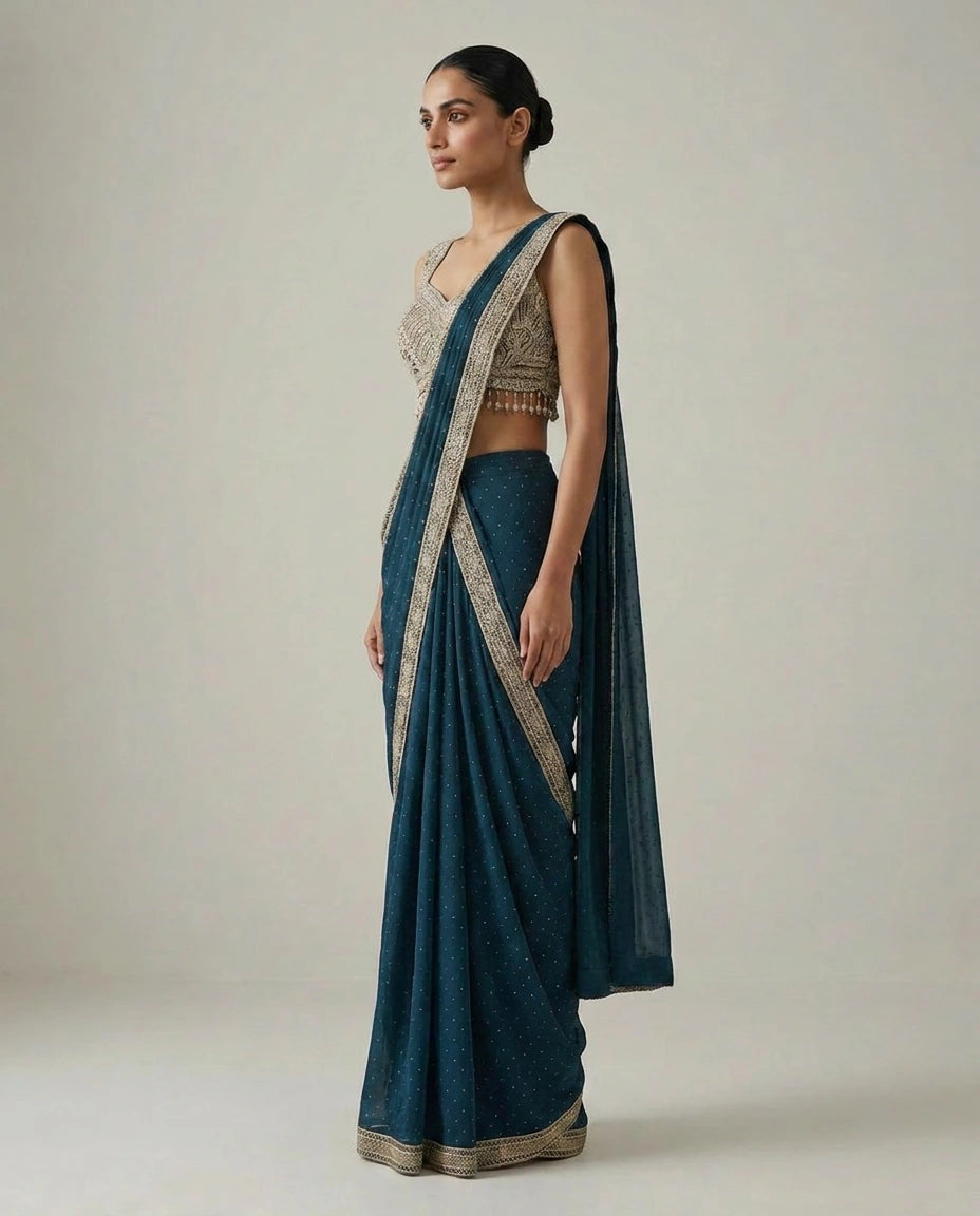 Purple Lycra Designer Saree with Pre-Draped Pleats view 7