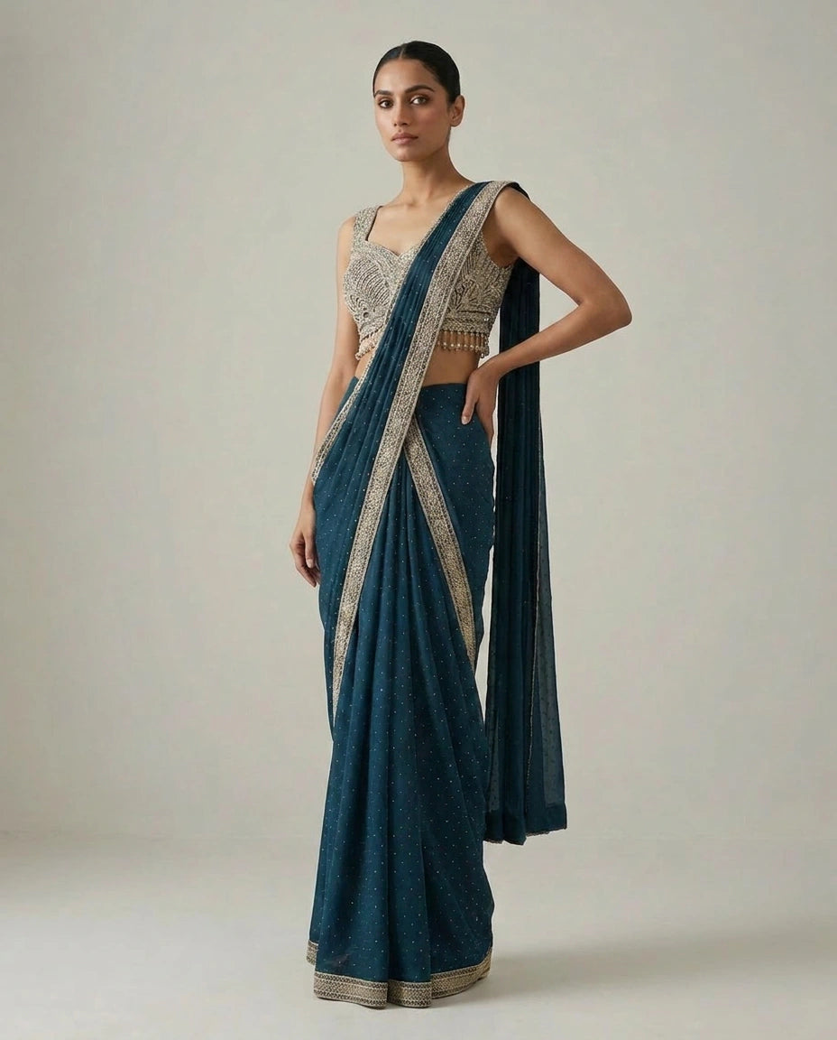 Purple Lycra Designer Saree with Pre-Draped Pleats view 8