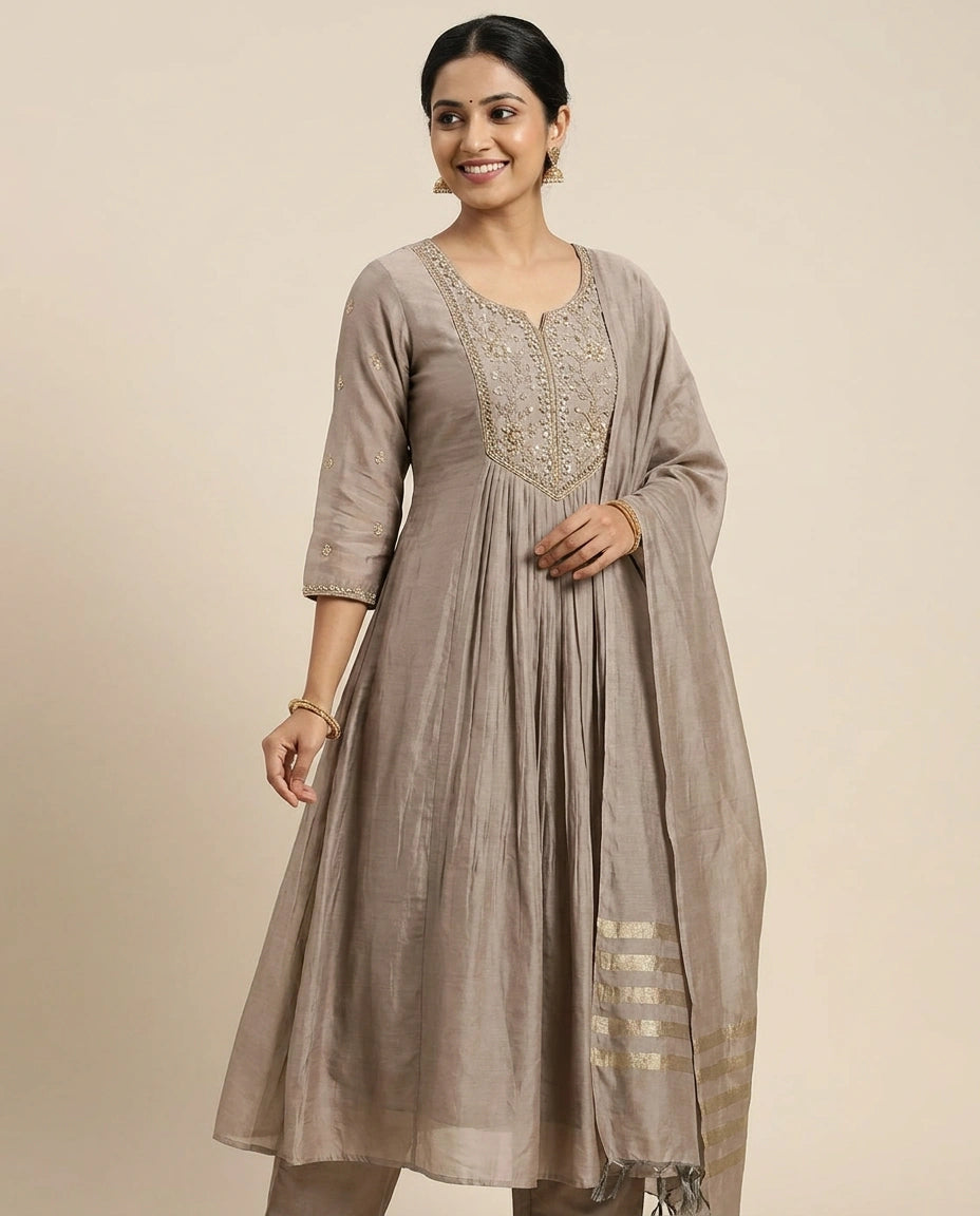 Mul Chanderi A-Line Suit