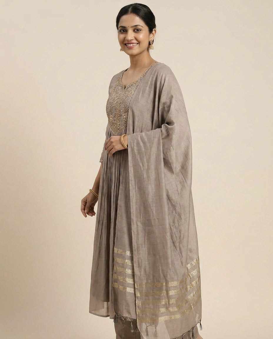 Mul Chanderi A-Line Suit
