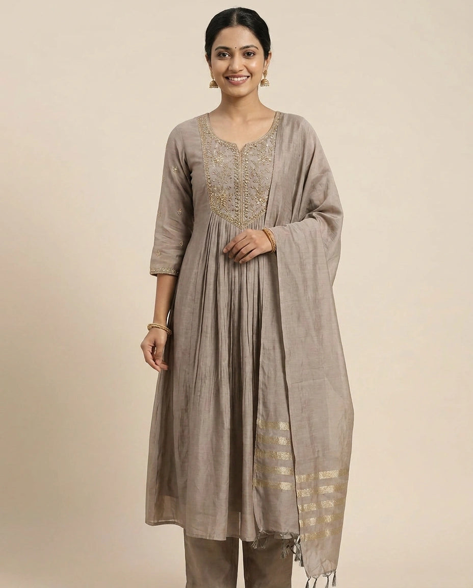 Mul Chanderi A-Line Suit