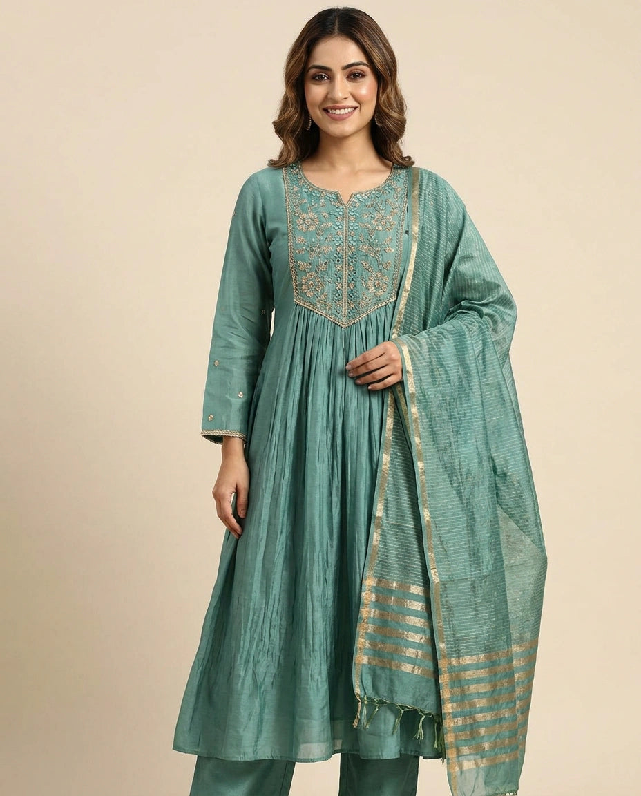 Mul Chanderi A-Line Suit