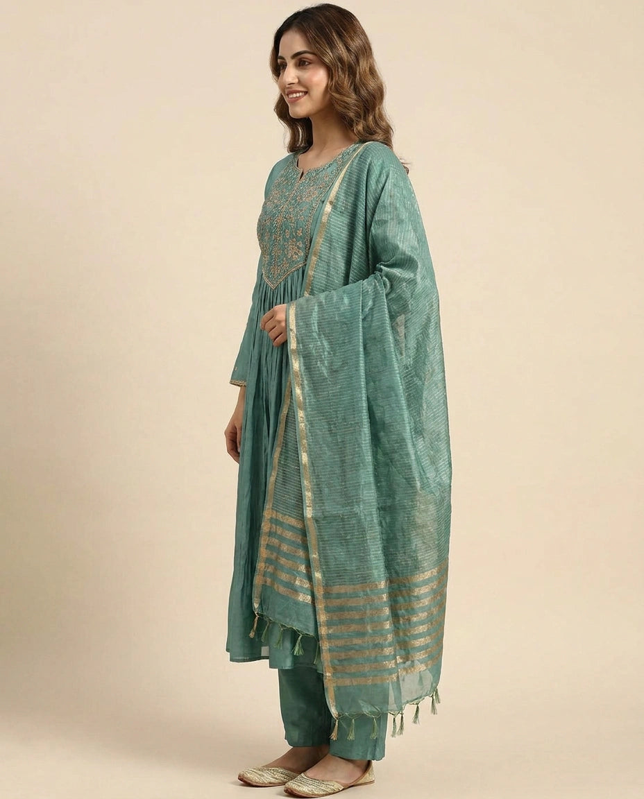 Mul Chanderi A-Line Suit