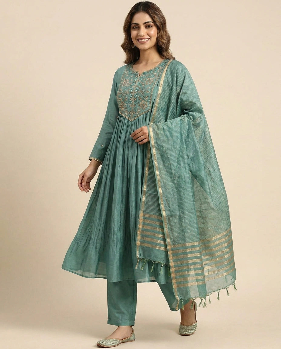 Mul Chanderi A-Line Suit
