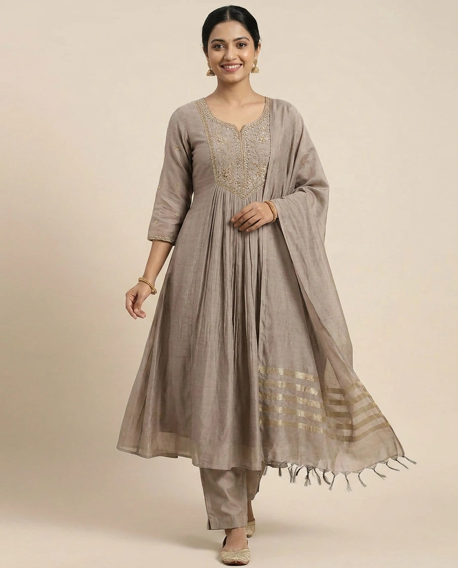 Mul Chanderi A-Line Suit