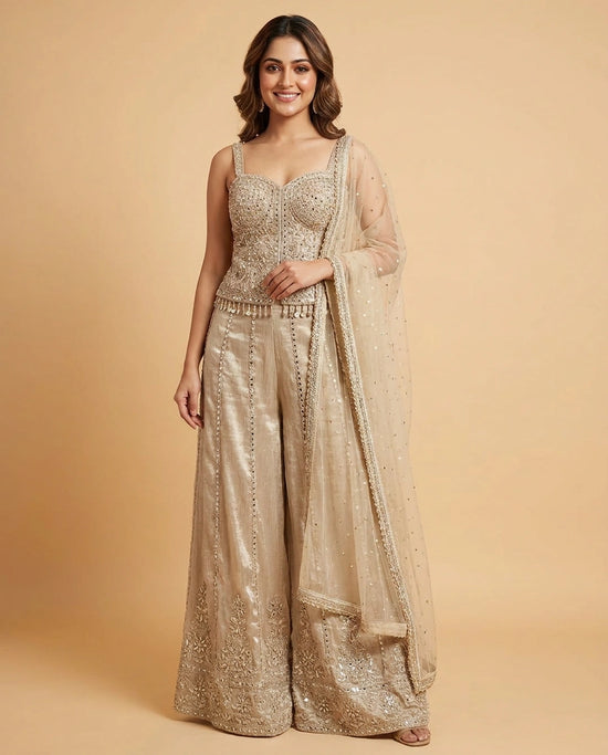 Tissue Choli Palazzo Set with Sequin Work Co-ord Set Online India - Rangoli India
