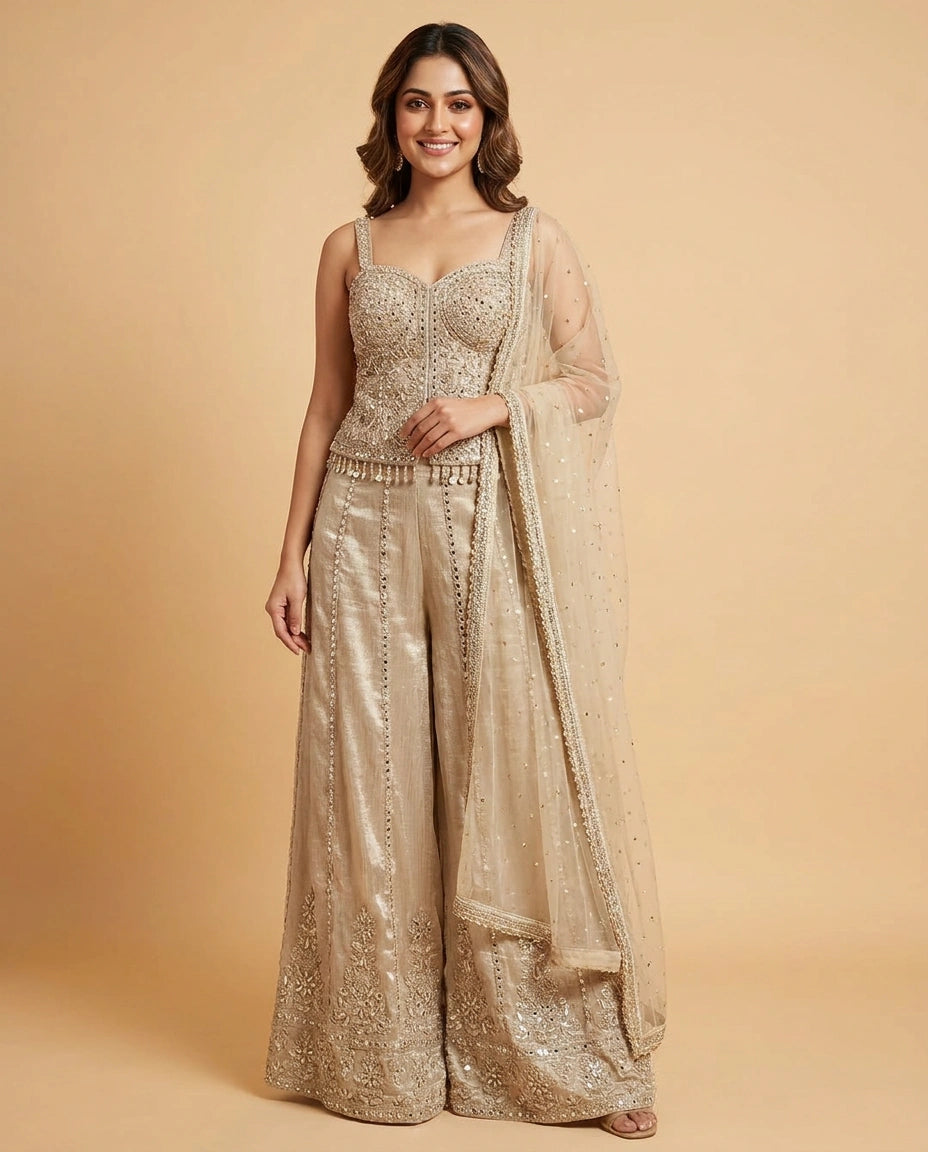 Tissue Choli Palazzo Set with Sequin Work Co-ord Set Online India - Rangoli India