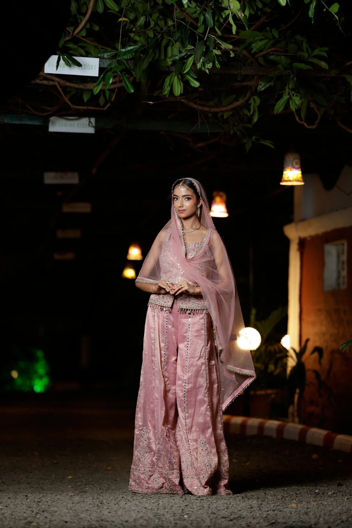 Beige Tissue Choli Palazzo Set with Sequin Work