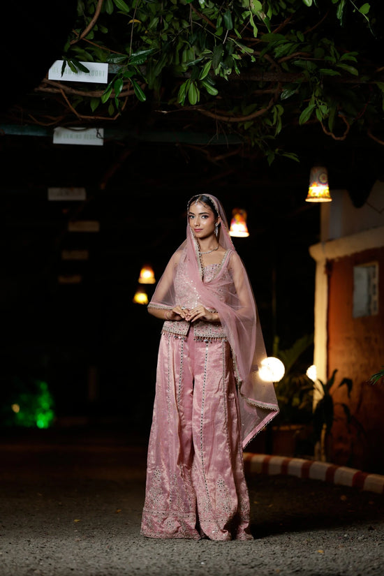 Beige Tissue Choli Palazzo Set with Sequin Work