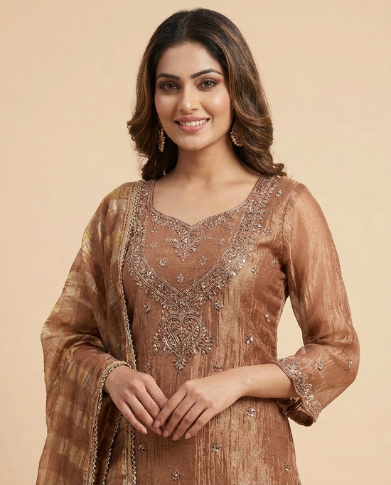 Tissue Sharara Suit with Woven Design - Rangoli India
