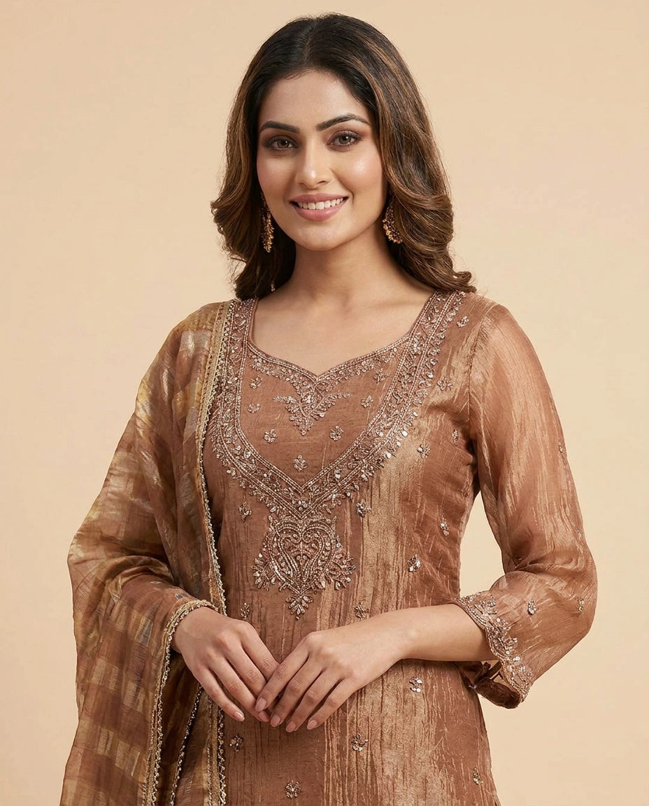 Tissue Sharara Suit with Woven Design - Rangoli India