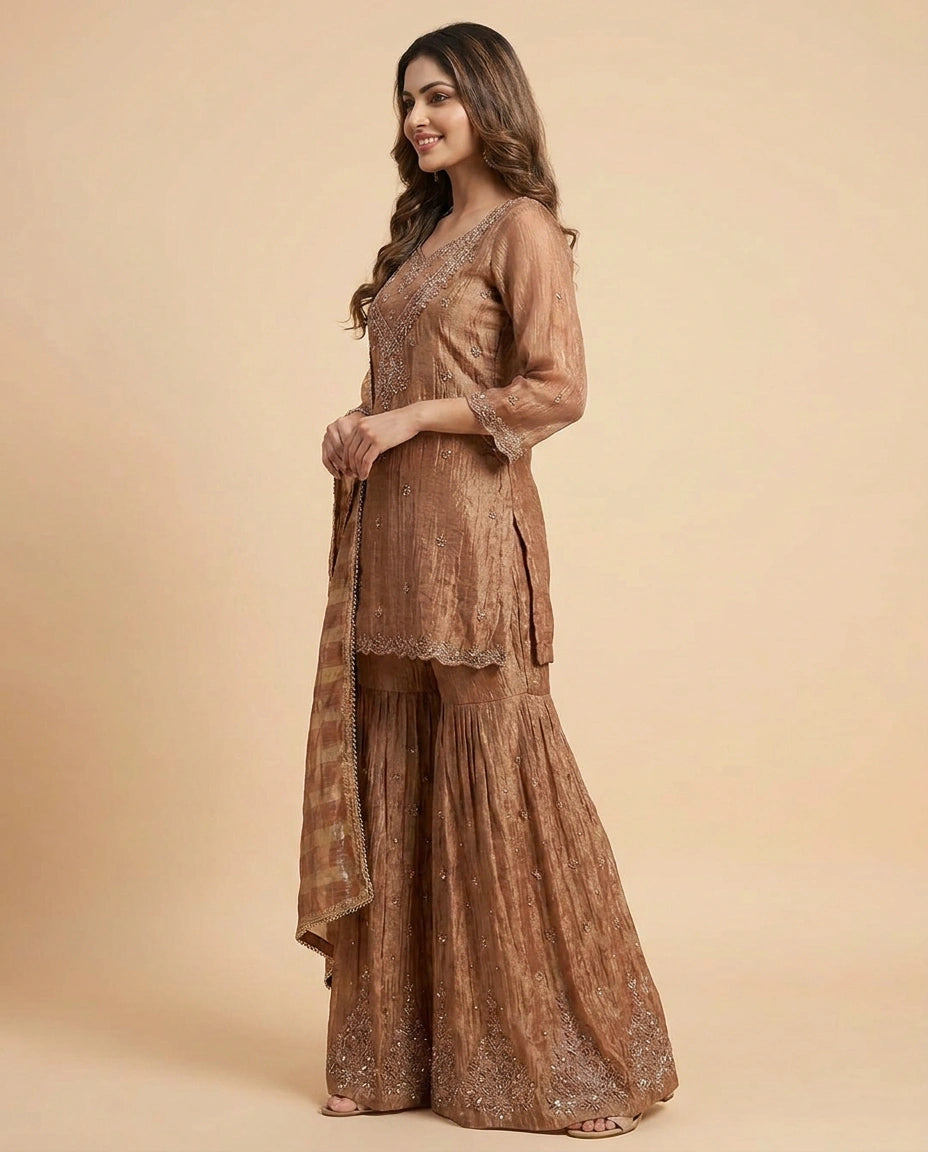 Tissue Sharara Suit with Woven Design - Rangoli India