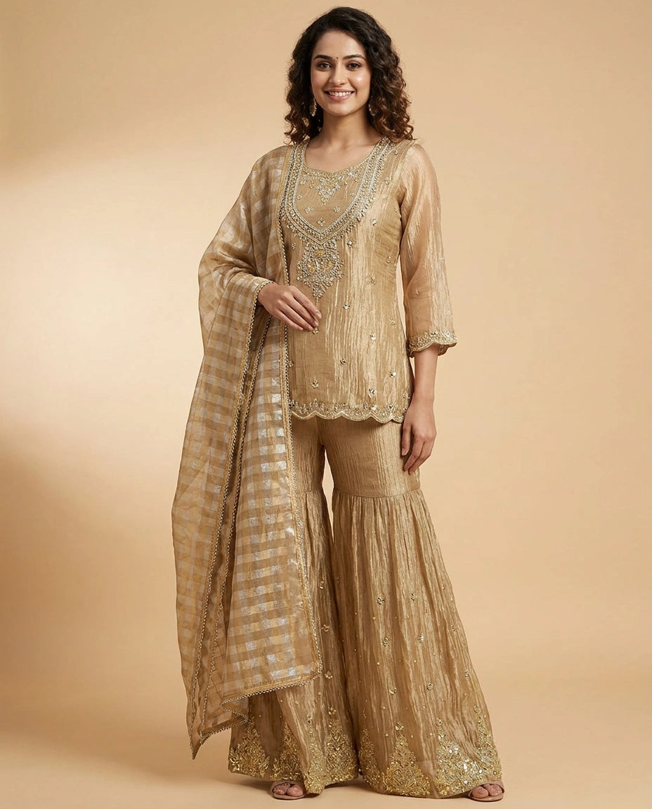 Tissue Sharara Suit with Woven Design - Rangoli India