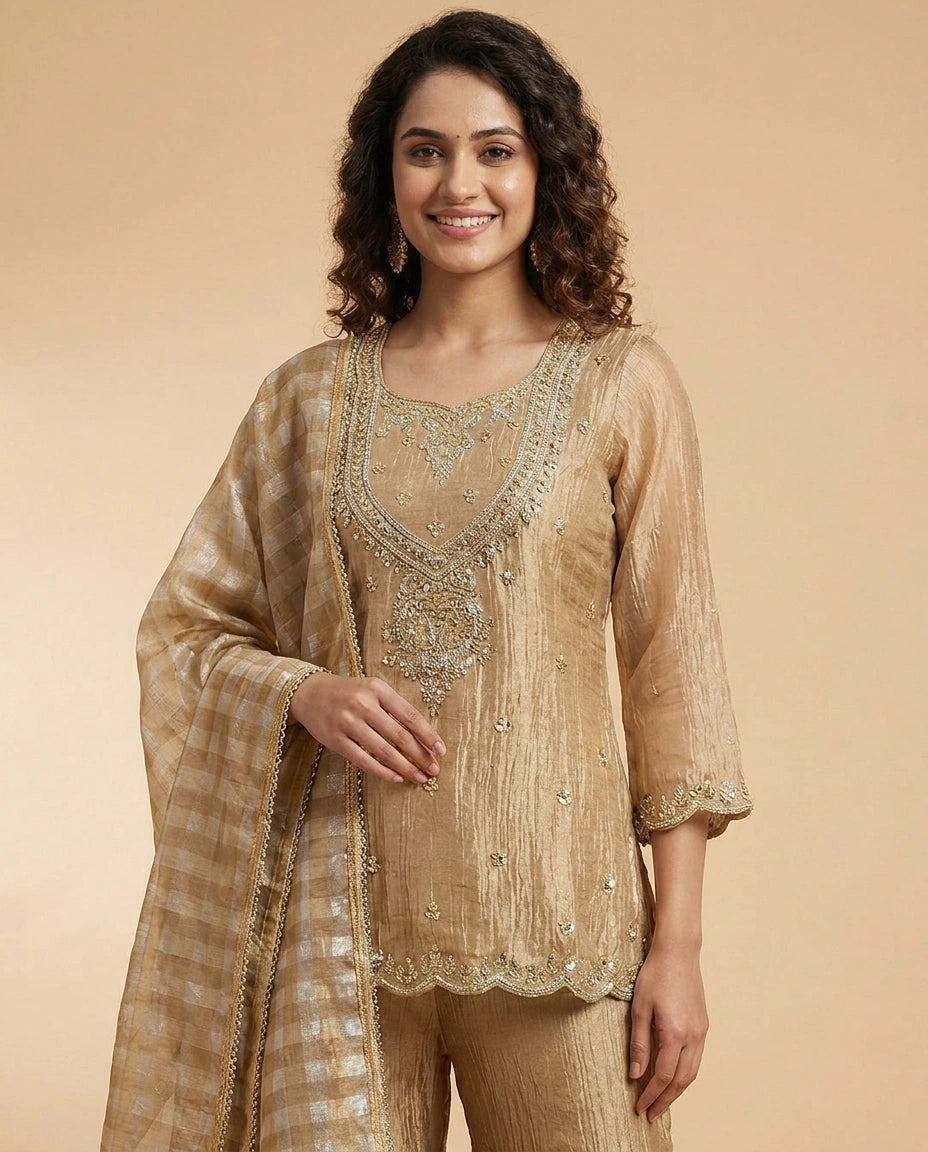 Tissue Sharara Suit with Woven Design - Rangoli India